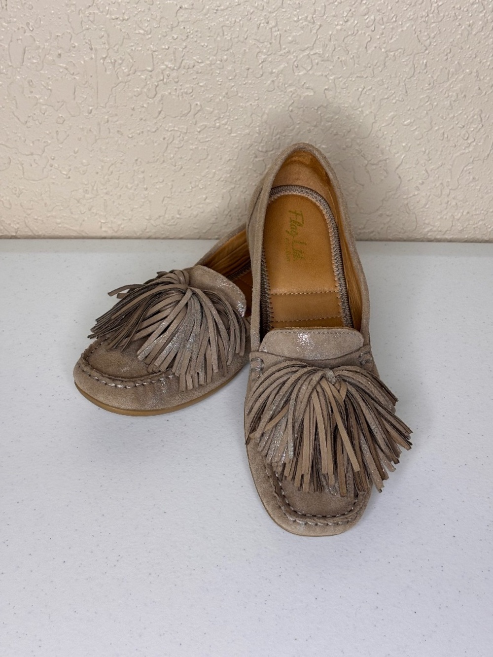 Flag LTD Taupe Suede Tassel Fringe Loafers Women's Size 7M